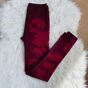 Fabletics Floral Leggings Womens XS Maroon Red Seamless High Waisted Full Length